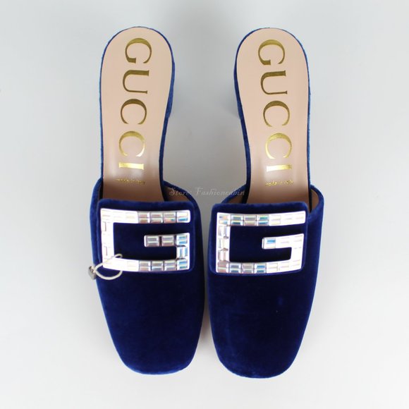 NEW Gucci Velvet Crystal Mules – Luxe Party Dressy Heels - Picture 5 of 15